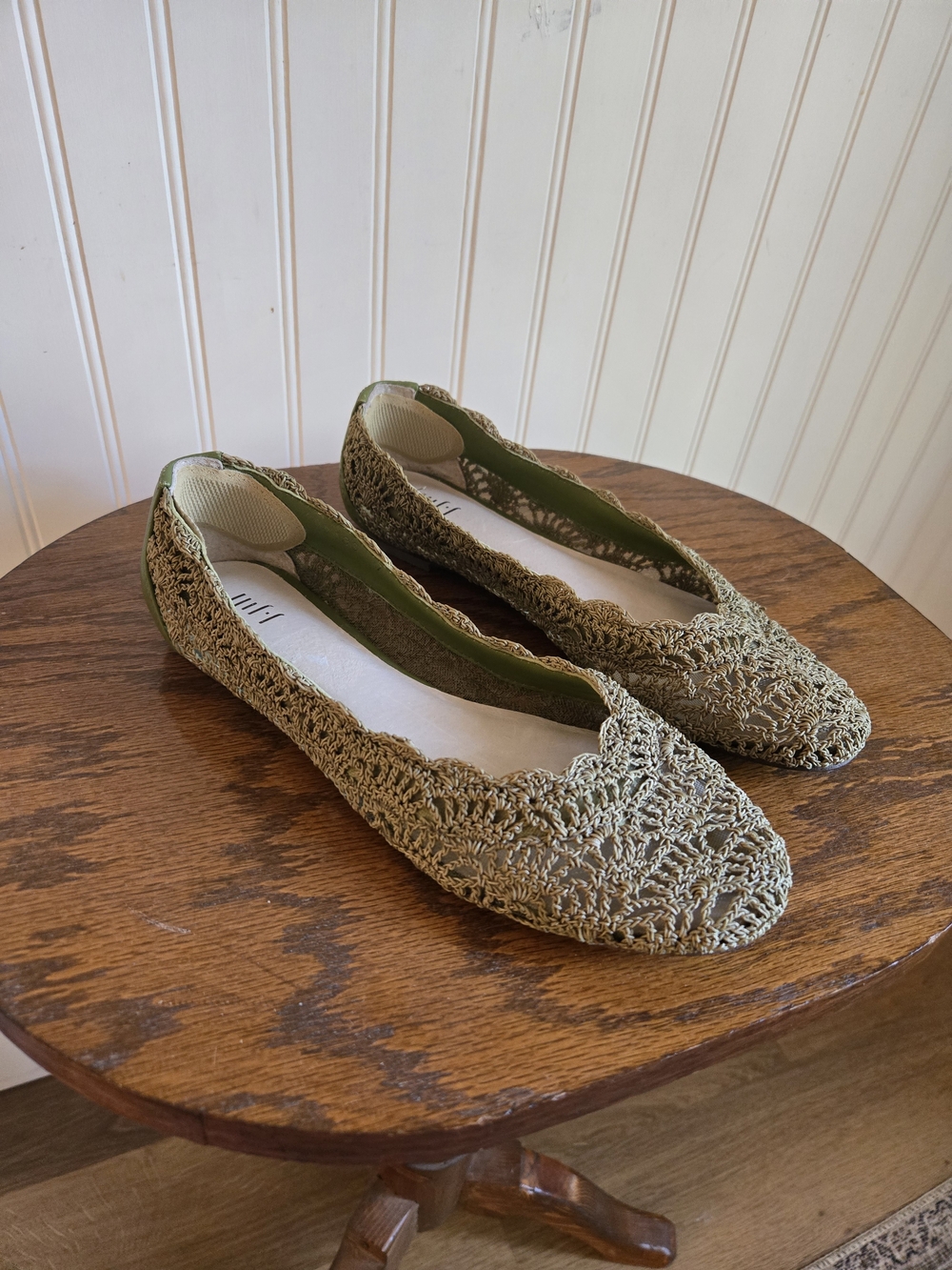 J. Jill Cottagecore Crochet Olive Ballet Flats — Women’s Casual Slip-Ons